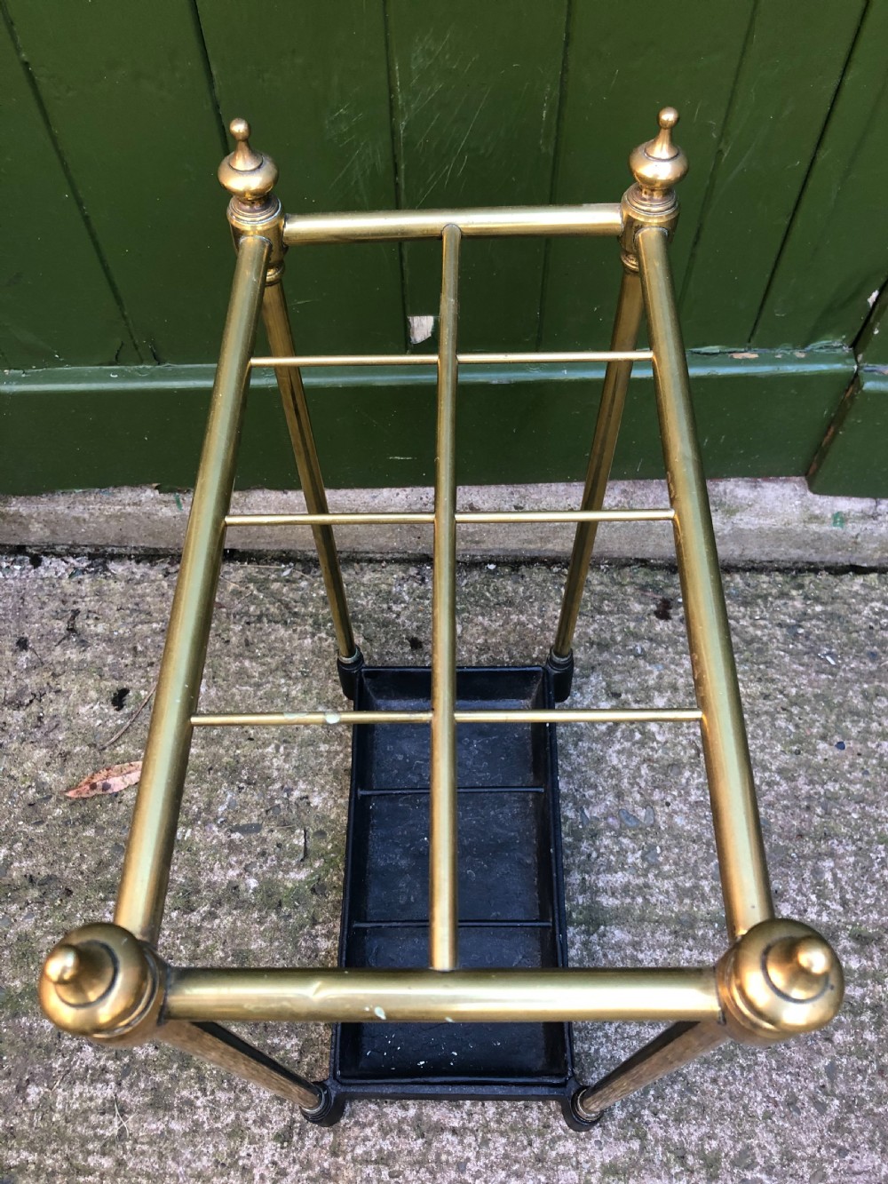 Late C19th Victorian period brass-framed stick or umbrella stand with cast-iron base. View V