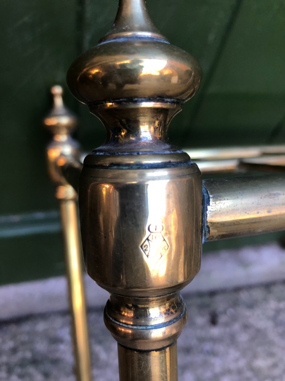 Late C19th Victorian period brass-framed stick or umbrella stand with cast-iron base. View VI