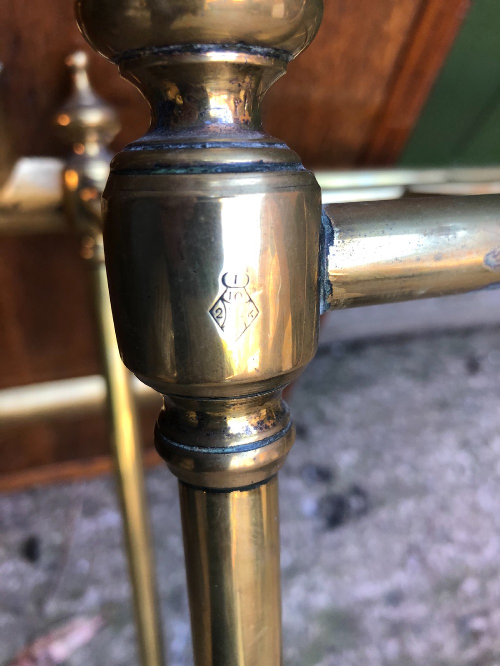 Late C19th Victorian period brass-framed stick or umbrella stand with cast-iron base. View XI