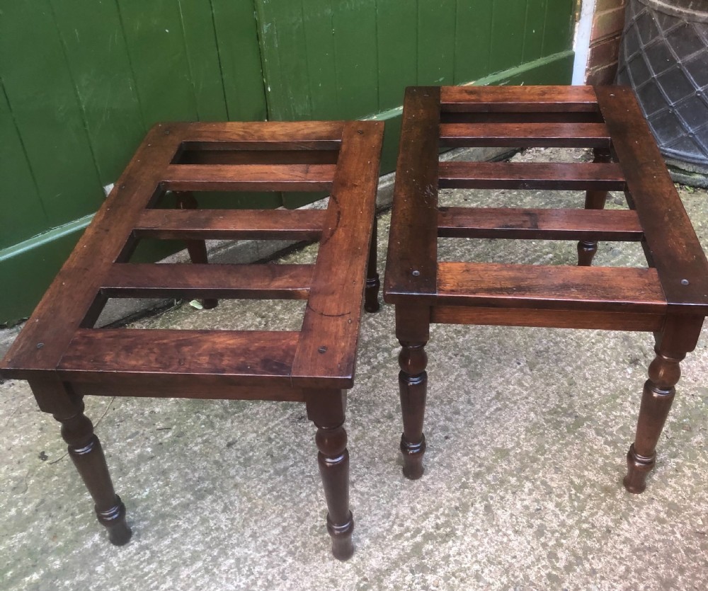 Scarce pair of mid C19th mahogany slatted-top luggage stands . View III