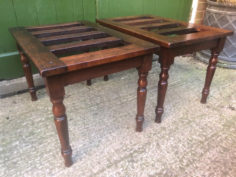 Scarce pair of mid C19th mahogany slatted-top luggage stands . View VIII