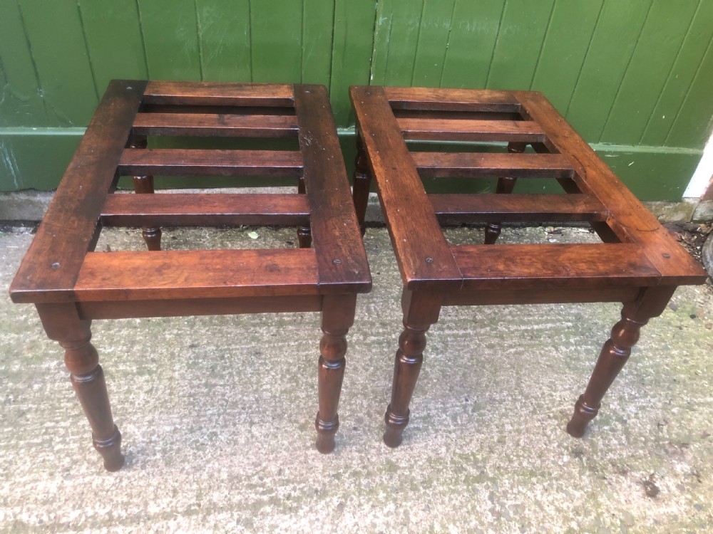 Scarce pair of mid C19th mahogany slatted-top luggage stands . View X