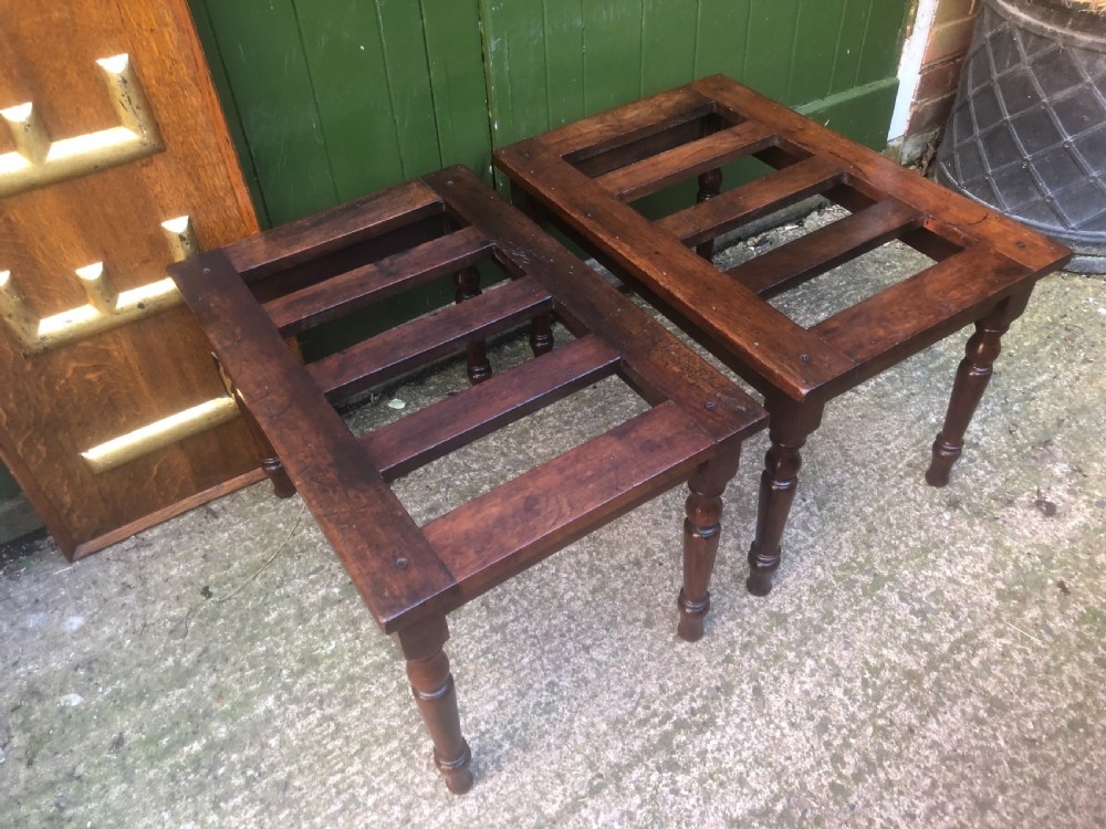 Scarce pair of mid C19th mahogany slatted-top luggage stands . View XIII