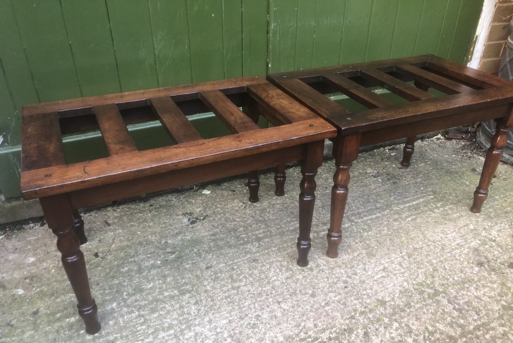 Scarce pair of mid C19th mahogany slatted-top luggage stands .