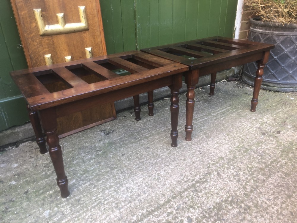 Scarce pair of mid C19th mahogany slatted-top luggage stands . View XV