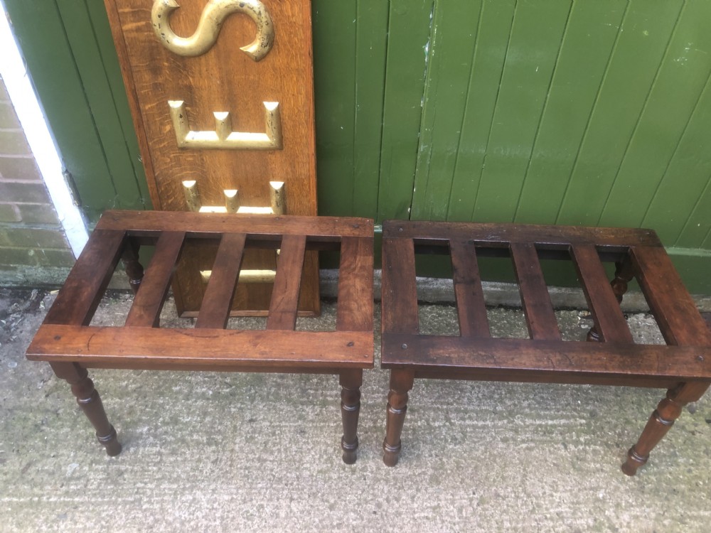 Scarce pair of mid C19th mahogany slatted-top luggage stands . View XVI