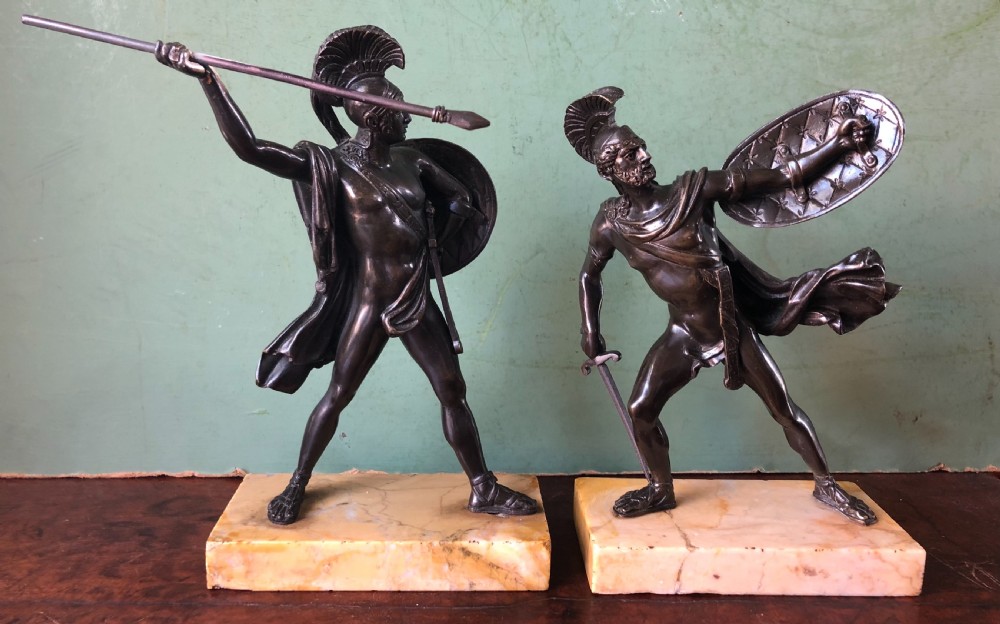 Pair of mid C19th Italian ‘Grand Tour’  souvenir bronze studies of Greek Spartan warriors.