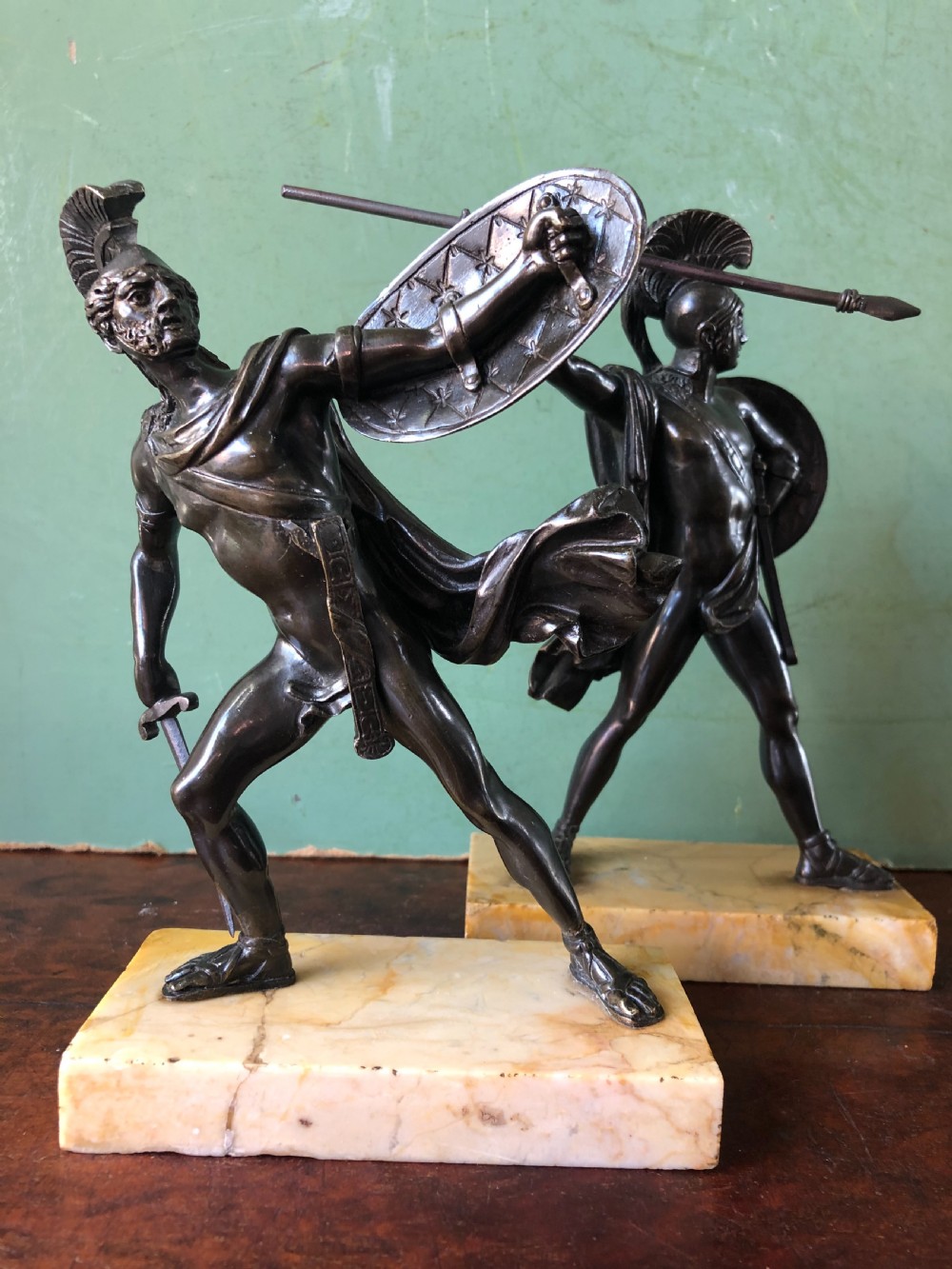 Pair of mid C19th Italian ‘Grand Tour’  souvenir bronze studies of Greek Spartan warriors. View II