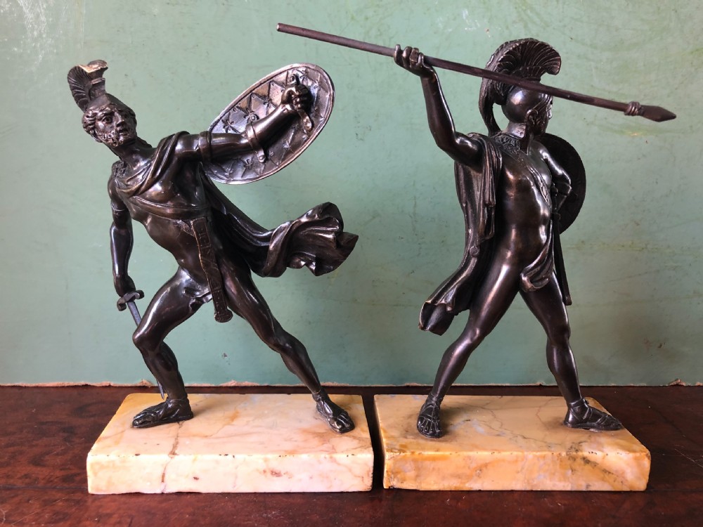 Pair of mid C19th Italian ‘Grand Tour’  souvenir bronze studies of Greek Spartan warriors. View III