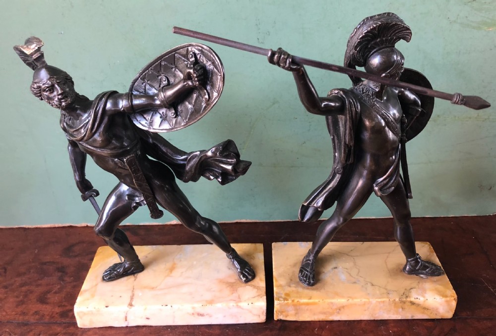 Pair of mid C19th Italian ‘Grand Tour’  souvenir bronze studies of Greek Spartan warriors. View IV