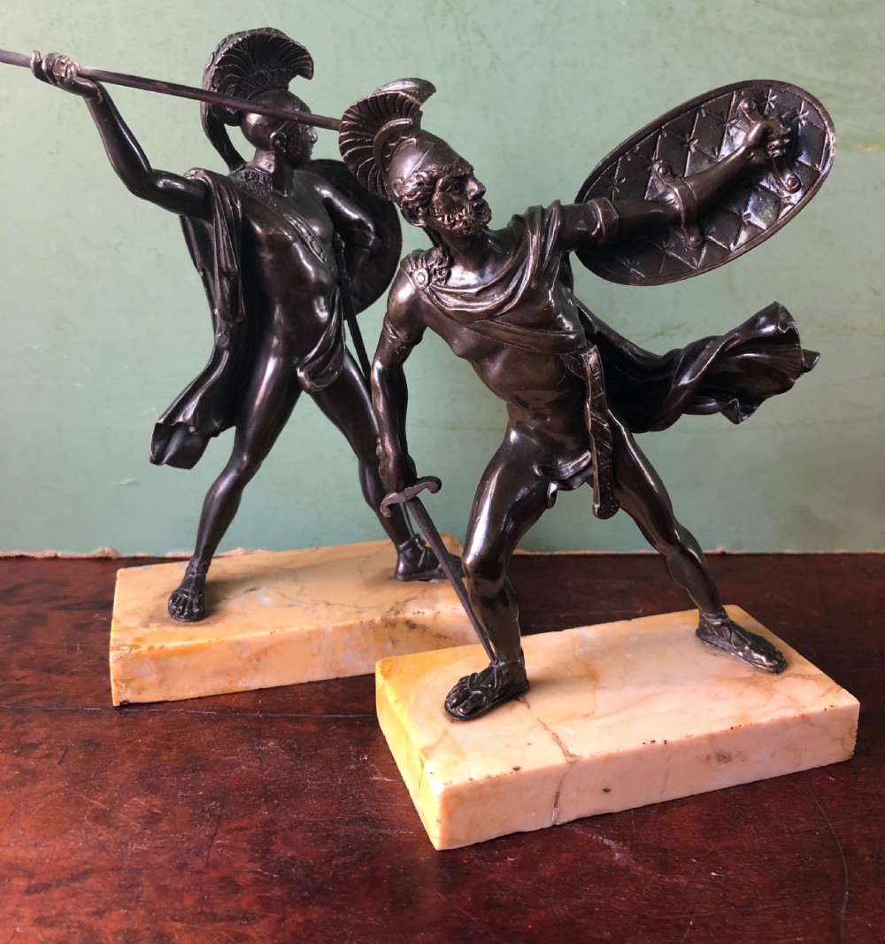 Pair of mid C19th Italian ‘Grand Tour’  souvenir bronze studies of Greek Spartan warriors. View XII