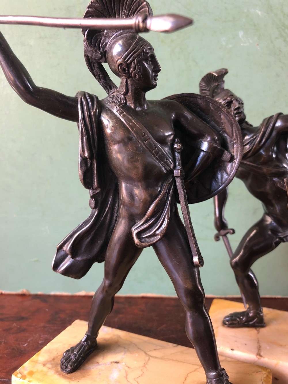 Pair of mid C19th Italian ‘Grand Tour’  souvenir bronze studies of Greek Spartan warriors. View XIII