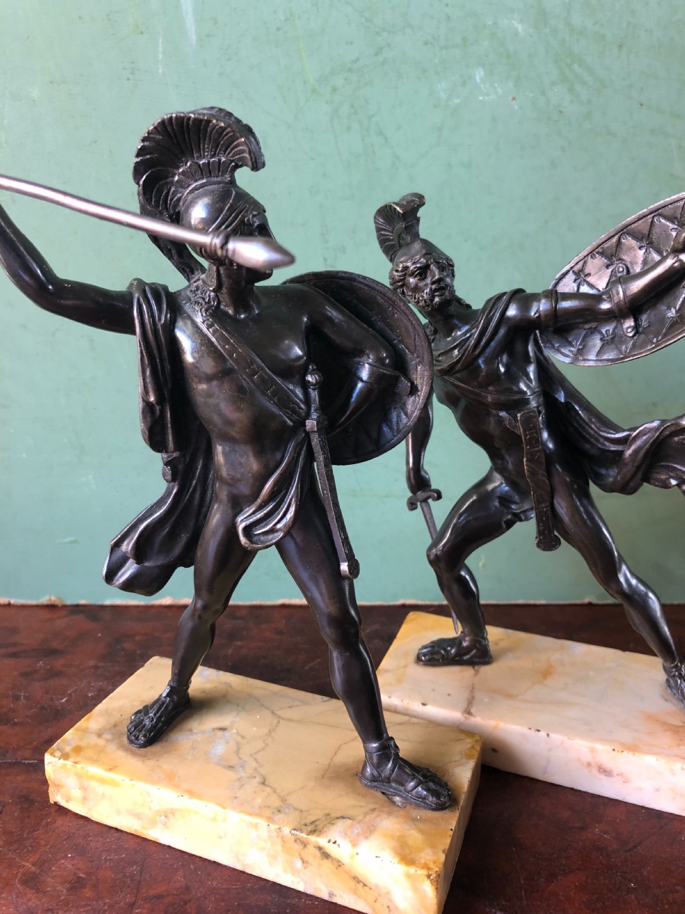 Pair of mid C19th Italian ‘Grand Tour’  souvenir bronze studies of Greek Spartan warriors. View XIV