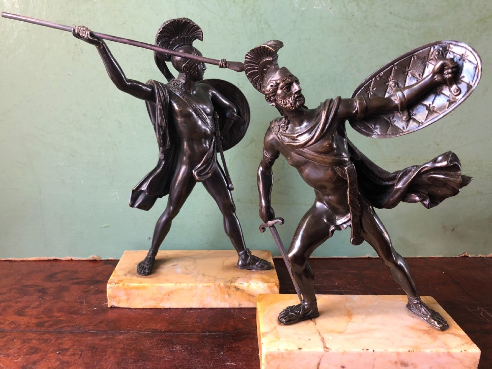 Pair of mid C19th Italian ‘Grand Tour’  souvenir bronze studies of Greek Spartan warriors. View XIX