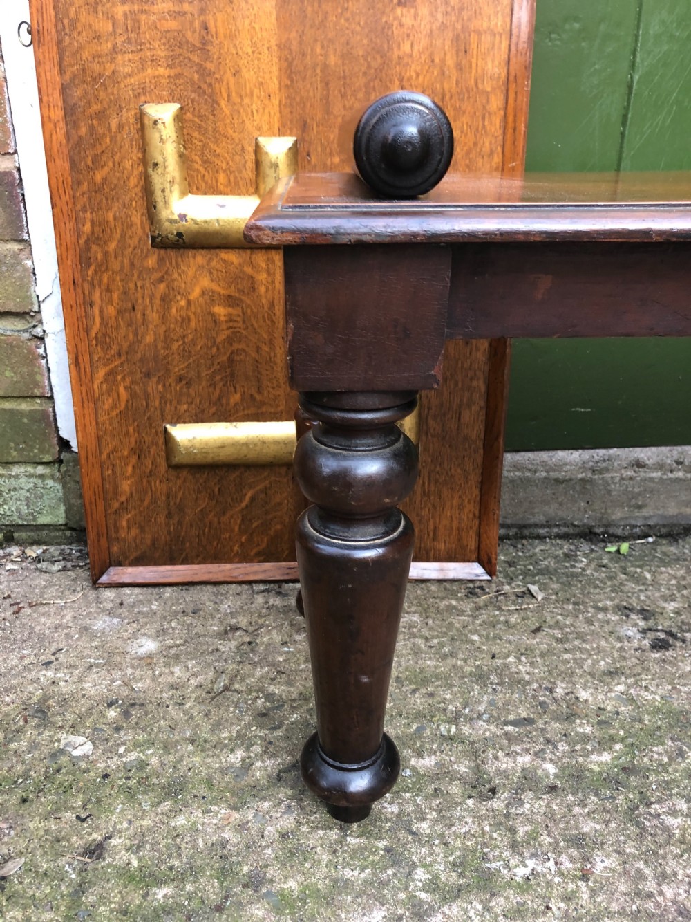 C19th William IV mahogany hall bench or seat with roll or rule ends .  View III