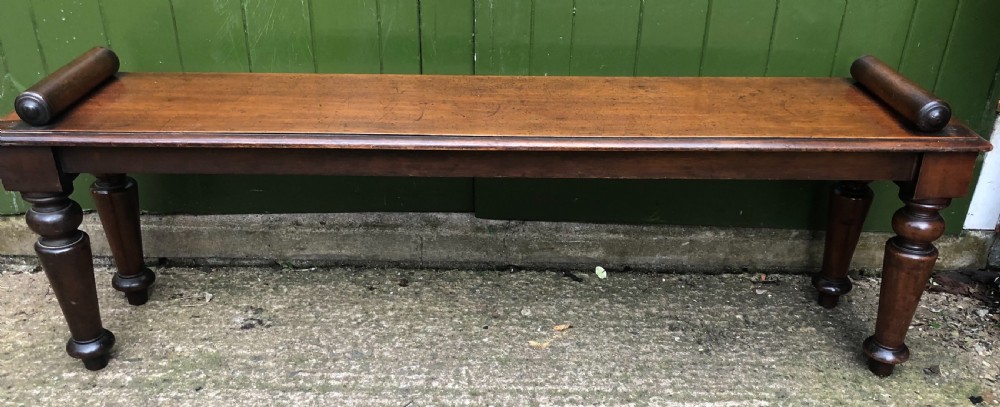 C19th William IV mahogany hall bench or seat with roll or rule ends .  View VIII