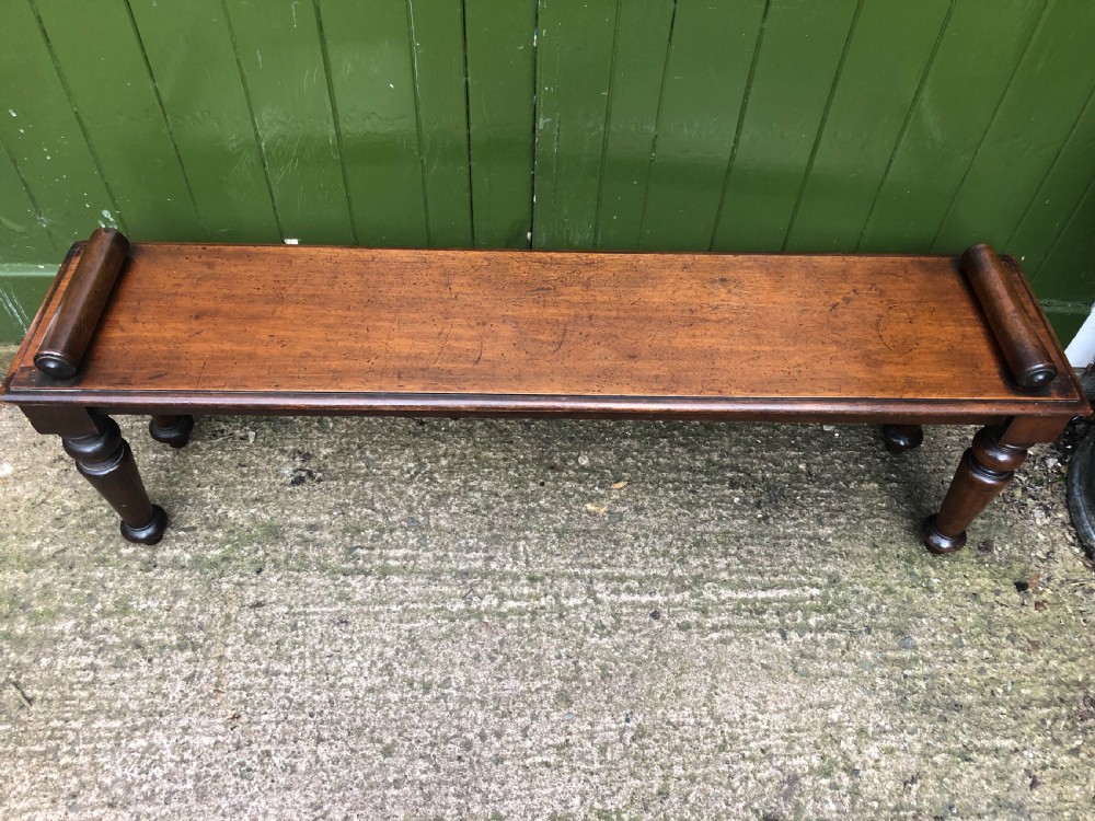 C19th William IV mahogany hall bench or seat with roll or rule ends .  View IX