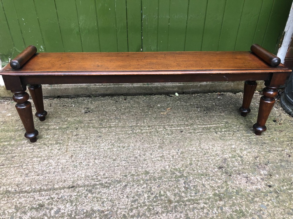 C19th William IV mahogany hall bench or seat with roll or rule ends .  View XIII