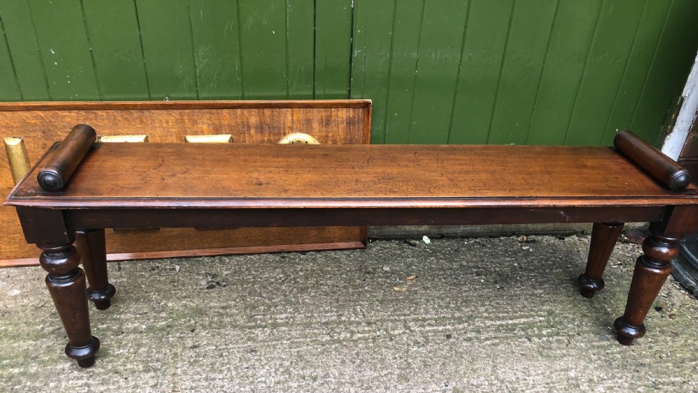C19th William IV mahogany hall bench or seat with roll or rule ends .  View XIV