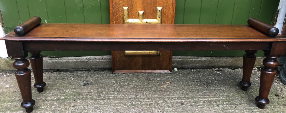 C19th William IV mahogany hall bench or seat with roll or rule ends .  View XV