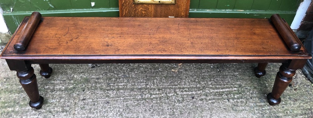 C19th William IV mahogany hall bench or seat with roll or rule ends .  View XVI