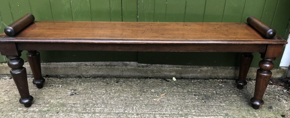 C19th William IV mahogany hall bench or seat with roll or rule ends . 