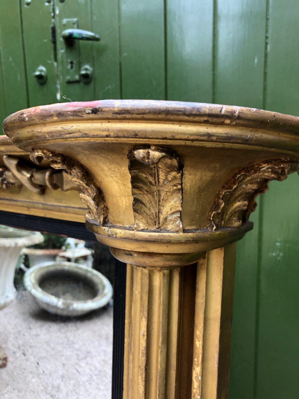 Early C19th Regency period carved giltwood overmantel mirror of practical scale and proportions. View V