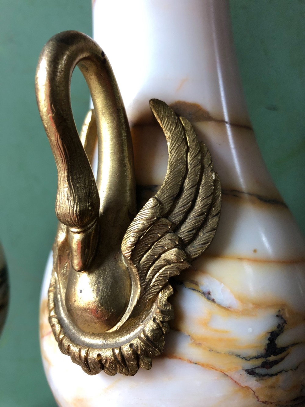 Pair of early C20th French marble and ormolu-mounted lamp bases in the Louis XVI style . View IV