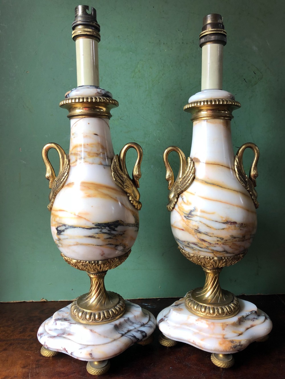 Pair of early C20th French marble and ormolu-mounted lamp bases in the Louis XVI style . View VI