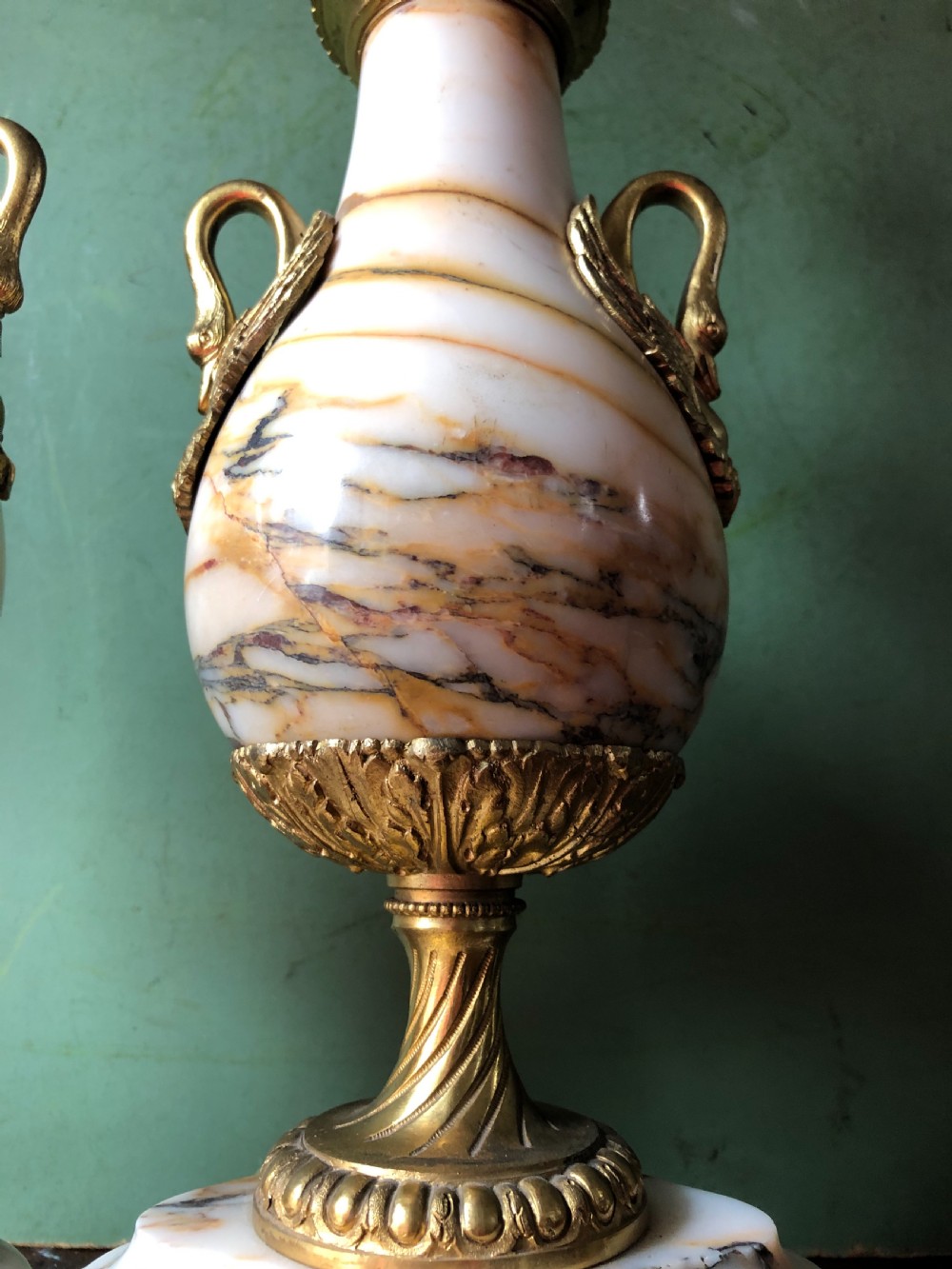 Pair of early C20th French marble and ormolu-mounted lamp bases in the Louis XVI style . View VIII