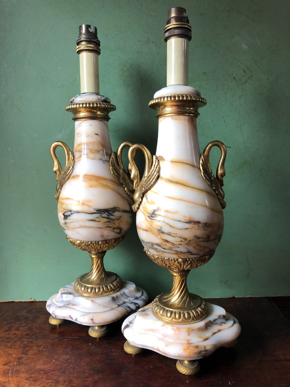 Pair of early C20th French marble and ormolu-mounted lamp bases in the Louis XVI style . View IX