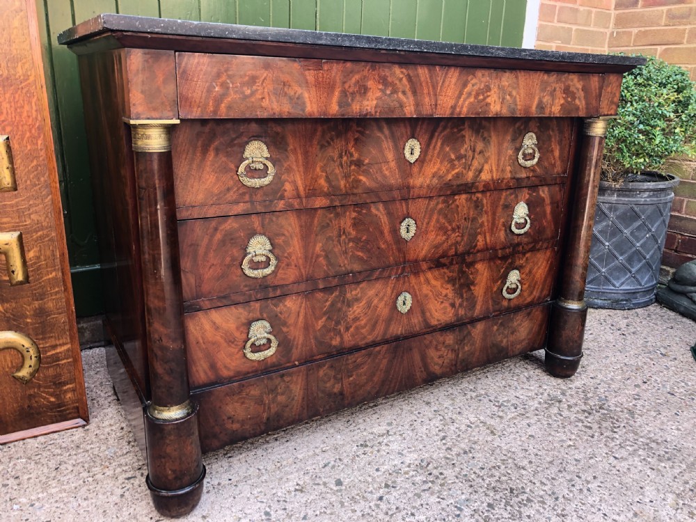 Early C19th French Empire-style mahogany marble-topped commode chest . View VIII