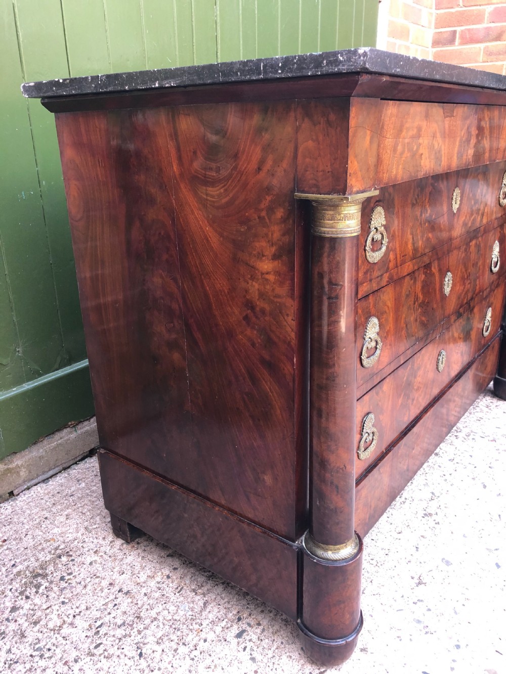 Early C19th French Empire-style mahogany marble-topped commode chest . View X