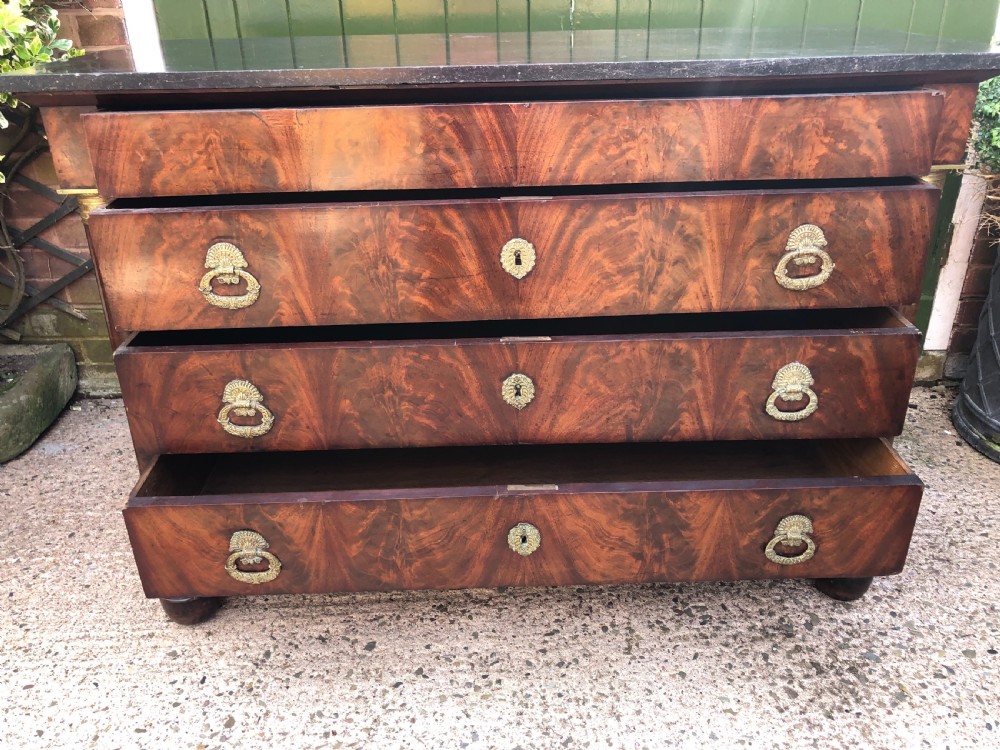 Early C19th French Empire-style mahogany marble-topped commode chest . View XII