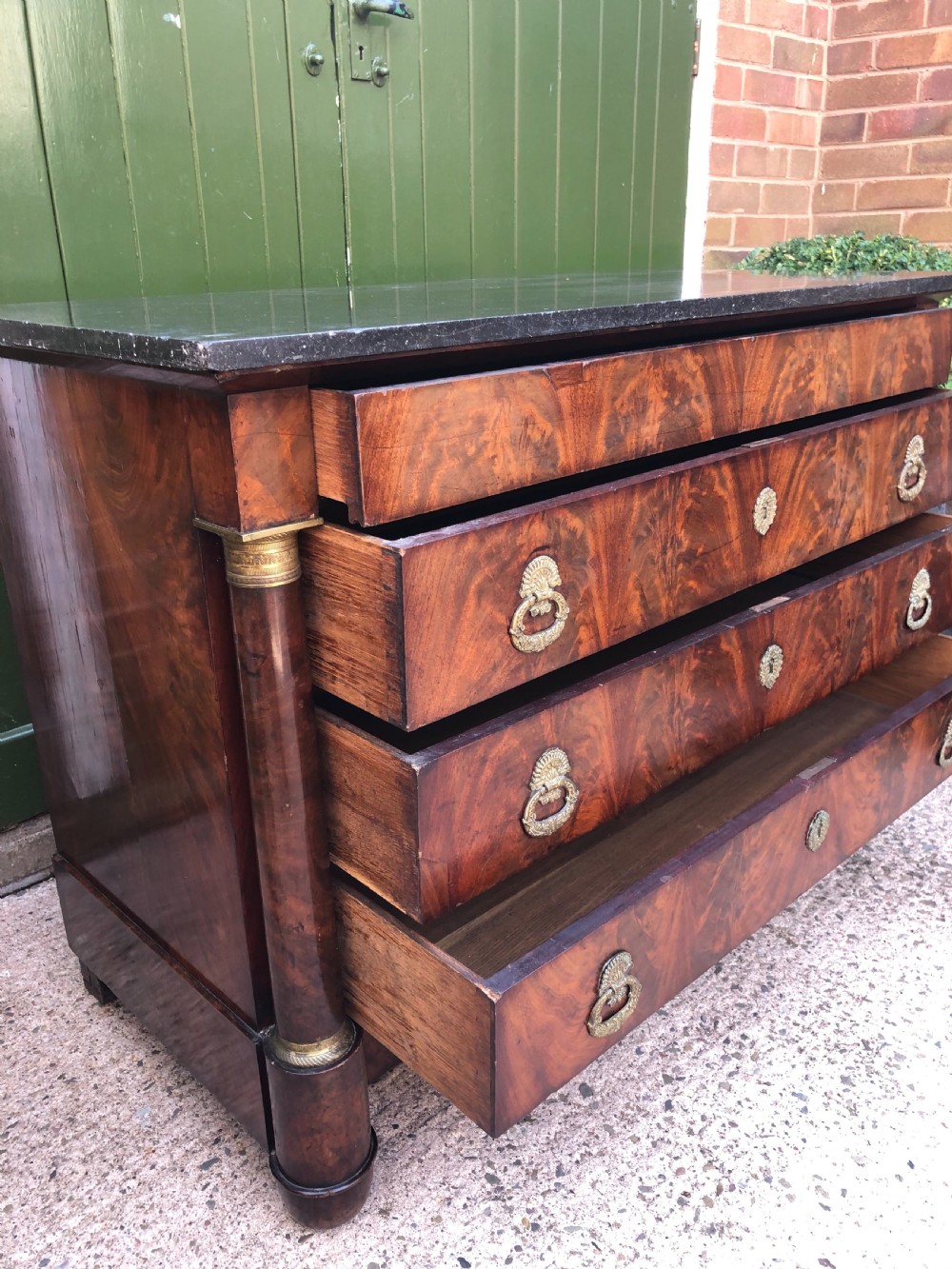 Early C19th French Empire-style mahogany marble-topped commode chest . View XIII