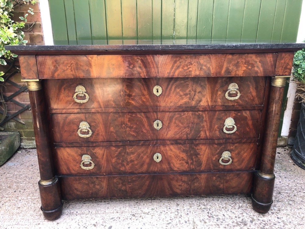Early C19th French Empire-style mahogany marble-topped commode chest . View XV