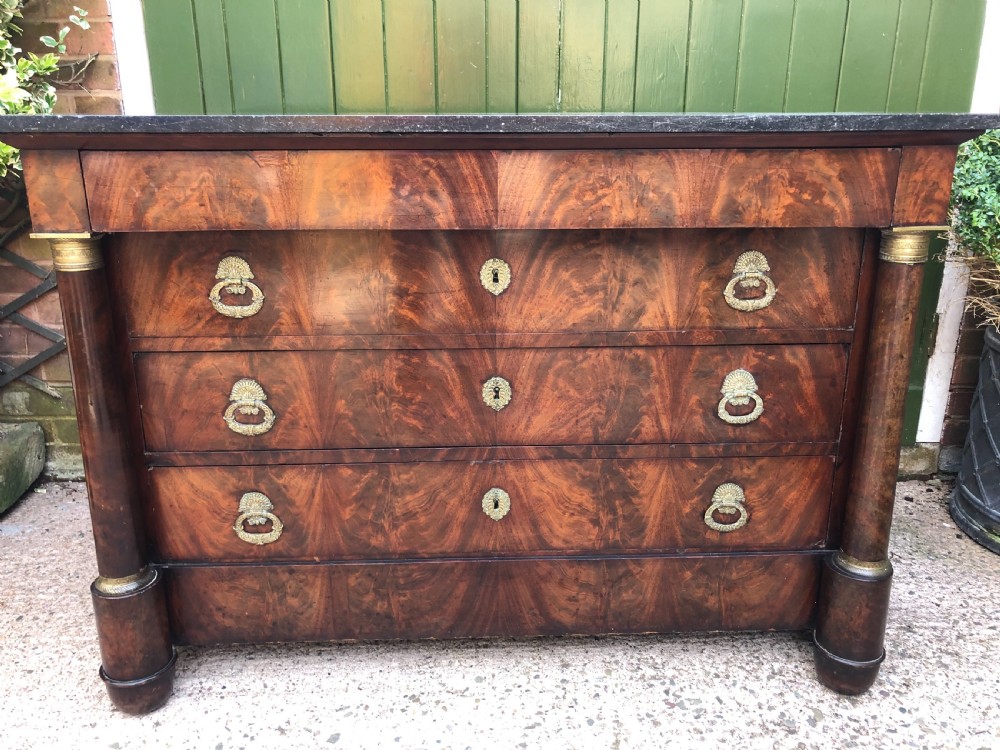 Early C19th French Empire-style mahogany marble-topped commode chest . View XVIII