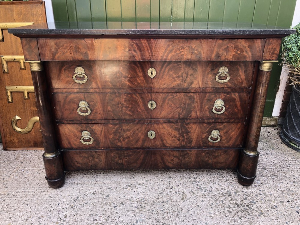 Early C19th French Empire-style mahogany marble-topped commode chest . View XIX