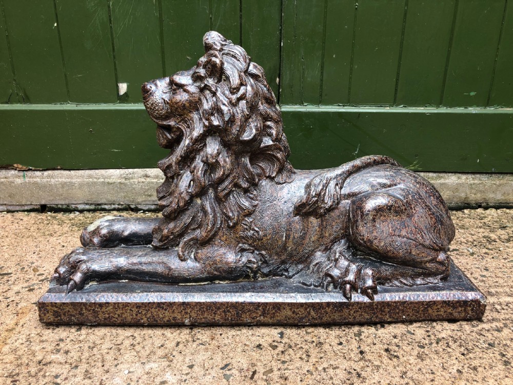 Late C19th salt-glaze pottery sculpture of a lion .