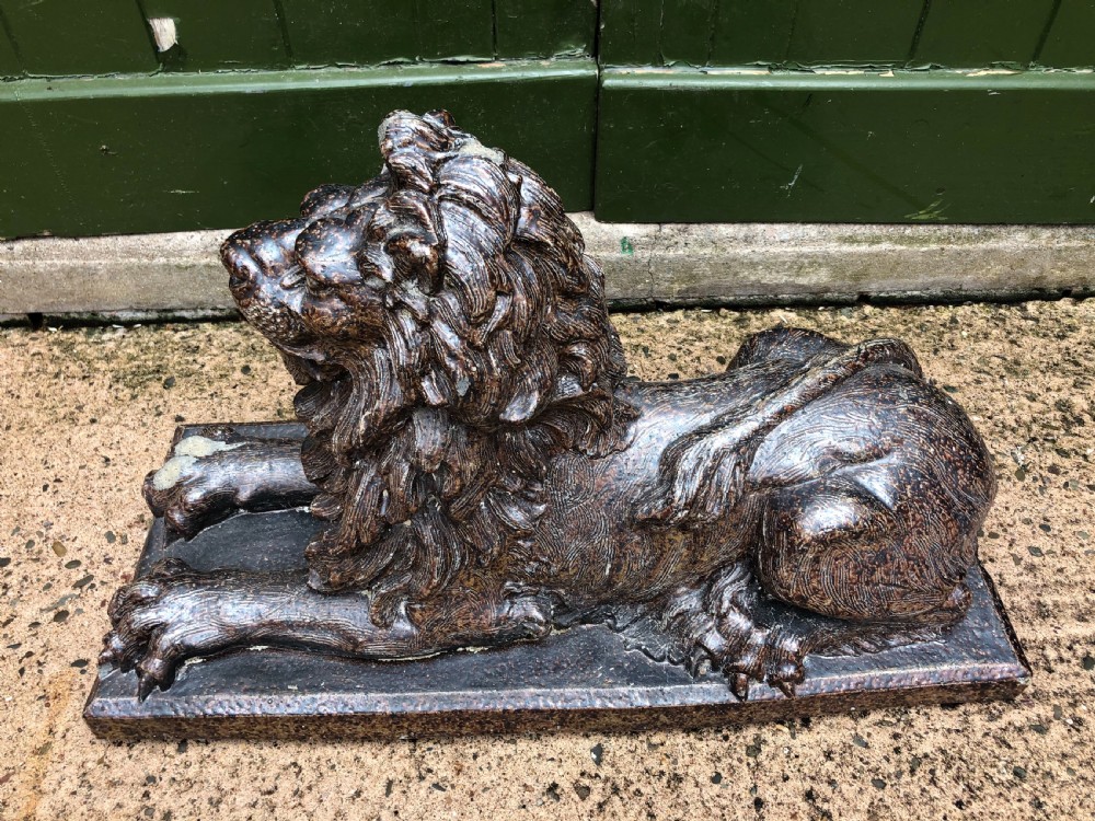 Late C19th salt-glaze pottery sculpture of a lion . View II