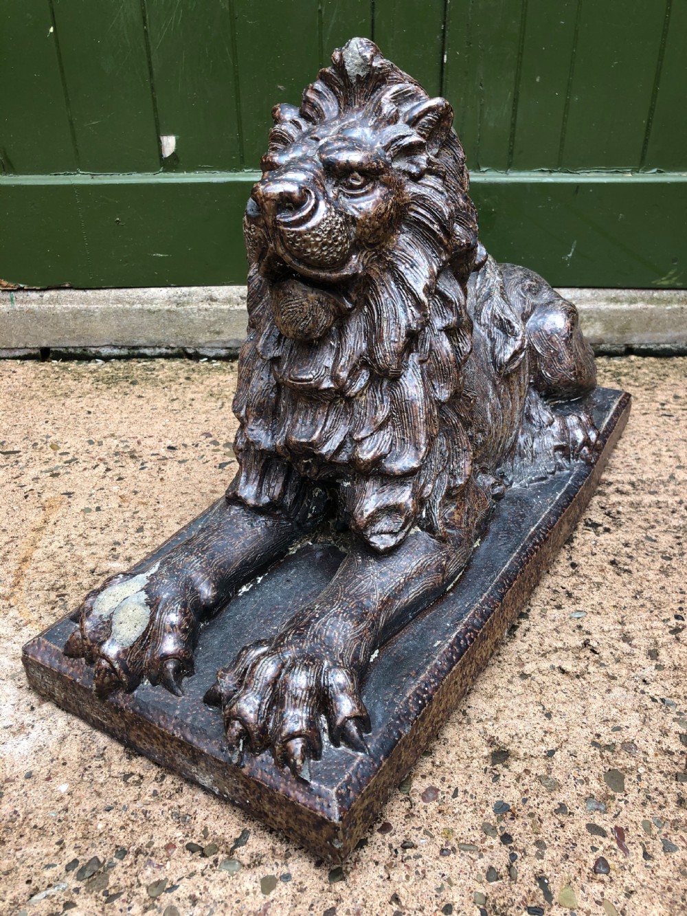 Late C19th salt-glaze pottery sculpture of a lion . View IV