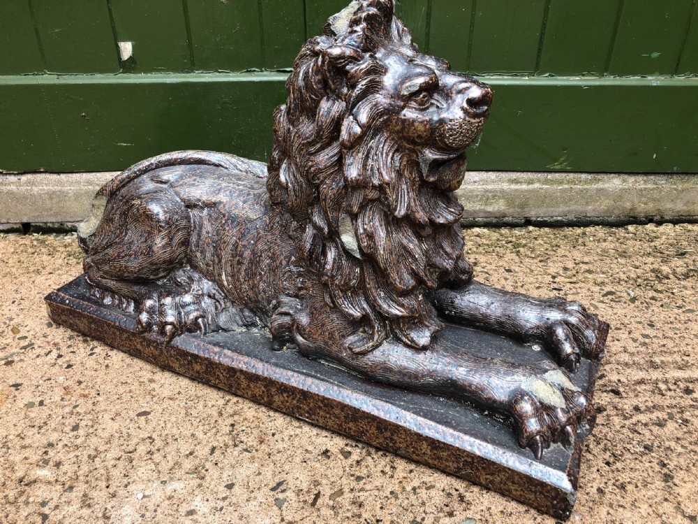 Late C19th salt-glaze pottery sculpture of a lion . View V