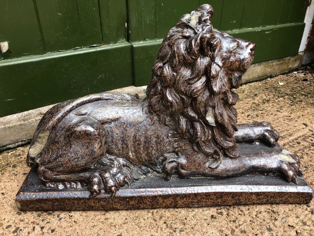 Late C19th salt-glaze pottery sculpture of a lion . View X