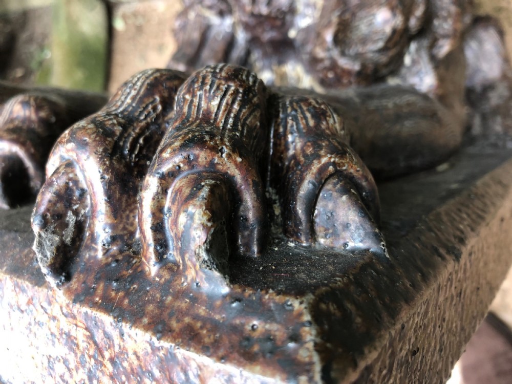 Late C19th salt-glaze pottery sculpture of a lion . View IX