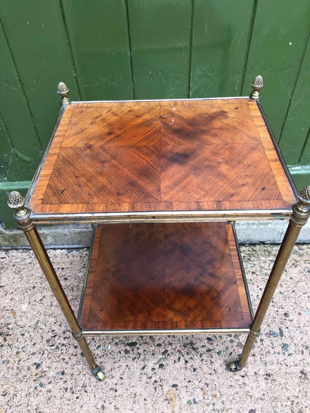 Early C19th Regency period brass-framed mahogany 2-tier rectangular etagere . View II