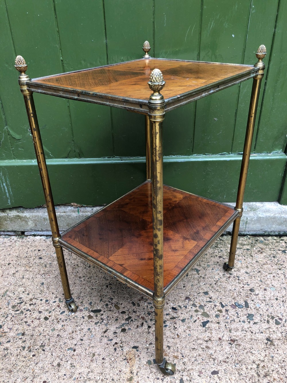 Early C19th Regency period brass-framed mahogany 2-tier rectangular etagere . View X