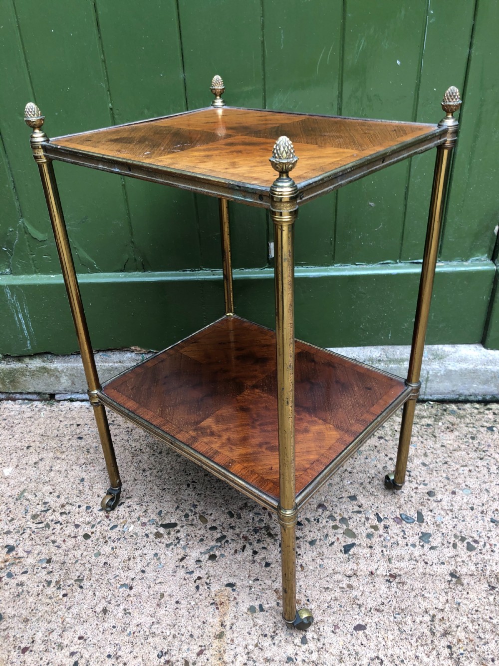 Early C19th Regency period brass-framed mahogany 2-tier rectangular etagere . View XIII