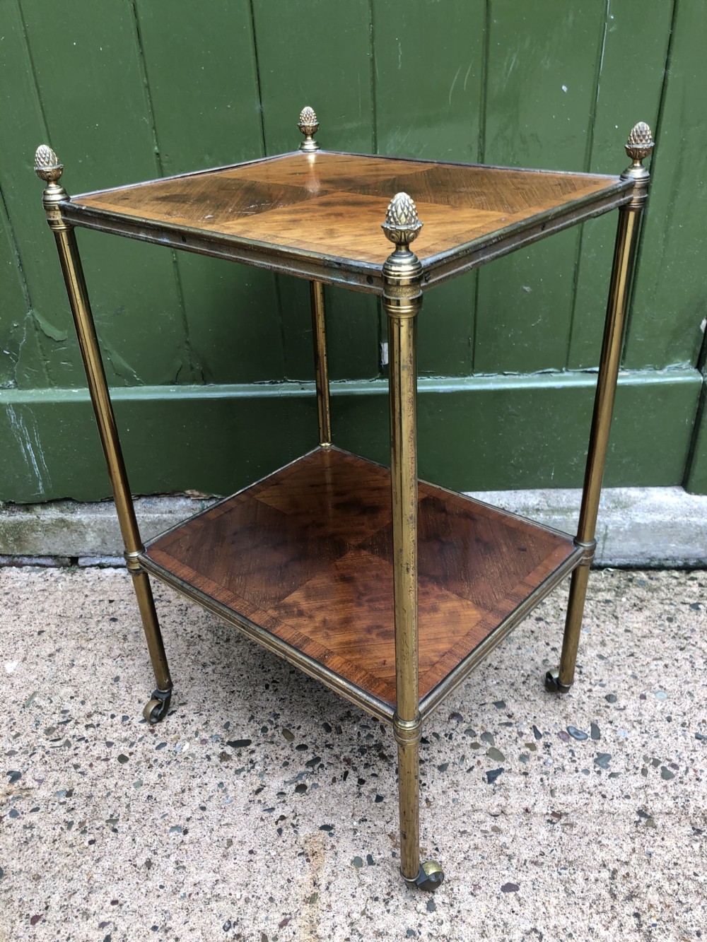 Early C19th Regency period brass-framed mahogany 2-tier rectangular etagere .