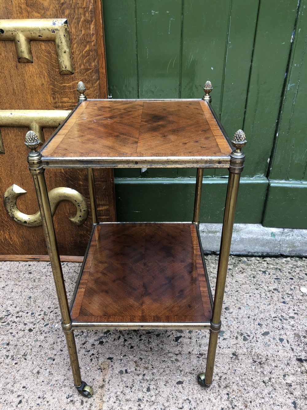 Early C19th Regency period brass-framed mahogany 2-tier rectangular etagere . View XVIII