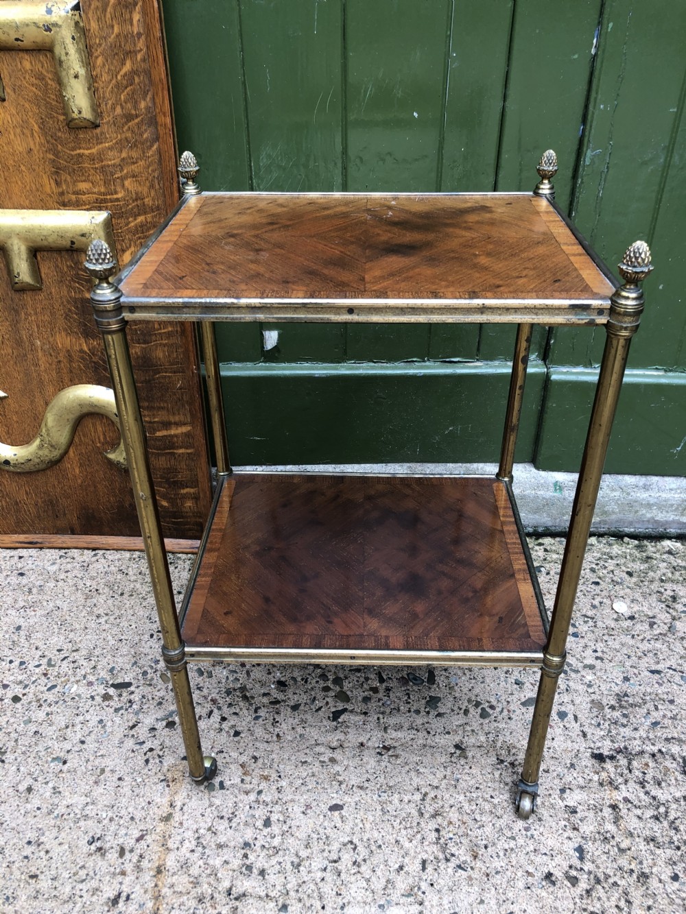 Early C19th Regency period brass-framed mahogany 2-tier rectangular etagere . View III